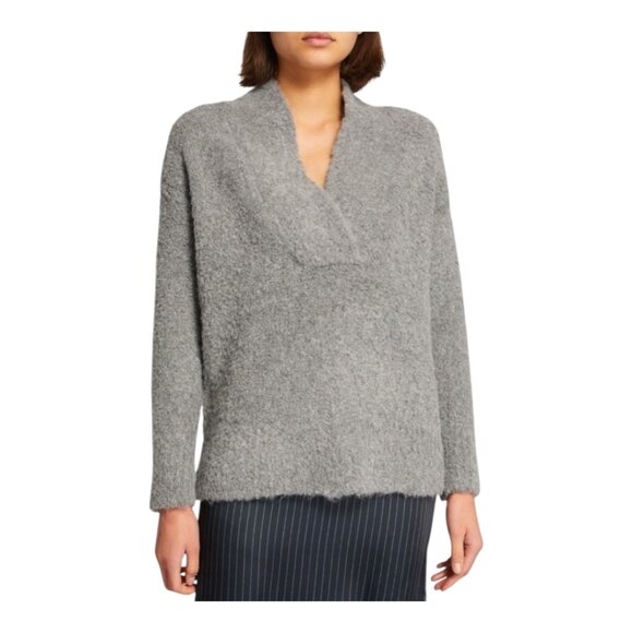 Vince Gray Crimped Shawl Collar Sweater Cozy Oversized Alpaca Blend Women's XS - Picture 2 of 10